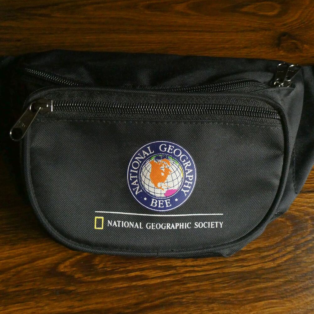 Vintage 90s National Geographic Society Geography Bee Bum Bag Black Fanny Pack